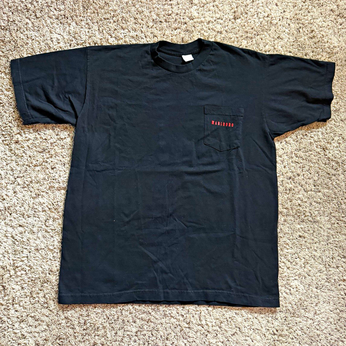 Rare Vintage Marlboro Black T-Shirt Adult XL Pocket Tee Made in USA 100% Cotton