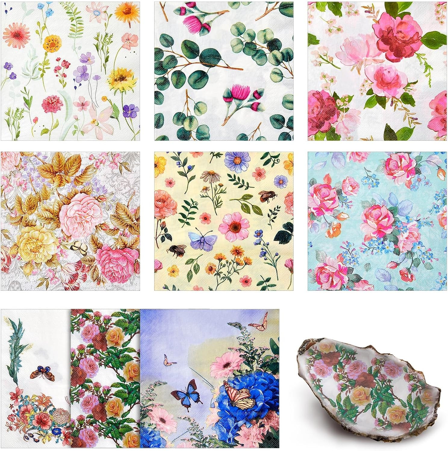 36 Pack 9 Styles Decoupage Napkins Rural Floral Napkins