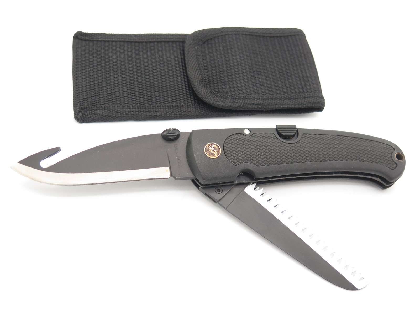 Vtg Browning 615 Kodiak FDT Black Seki Japan Saw Folding Hunter Lockback Knife