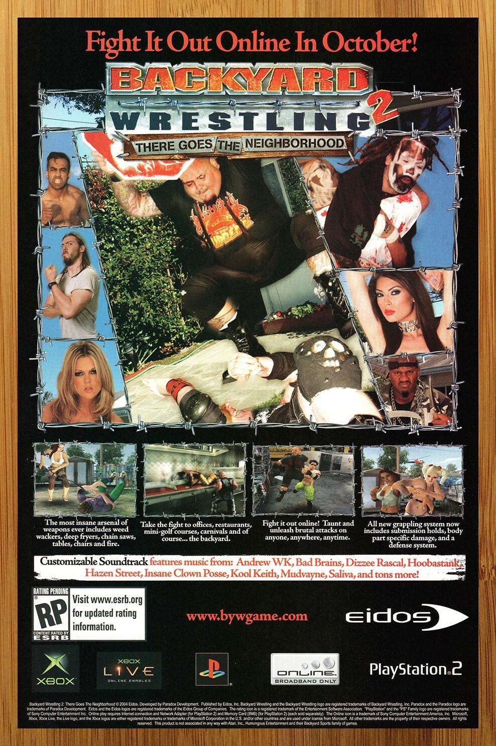 2004 Backyard Wrestling 2 PS2 Xbox Print Ad/Poster Official ICP Andrew W.K. Art