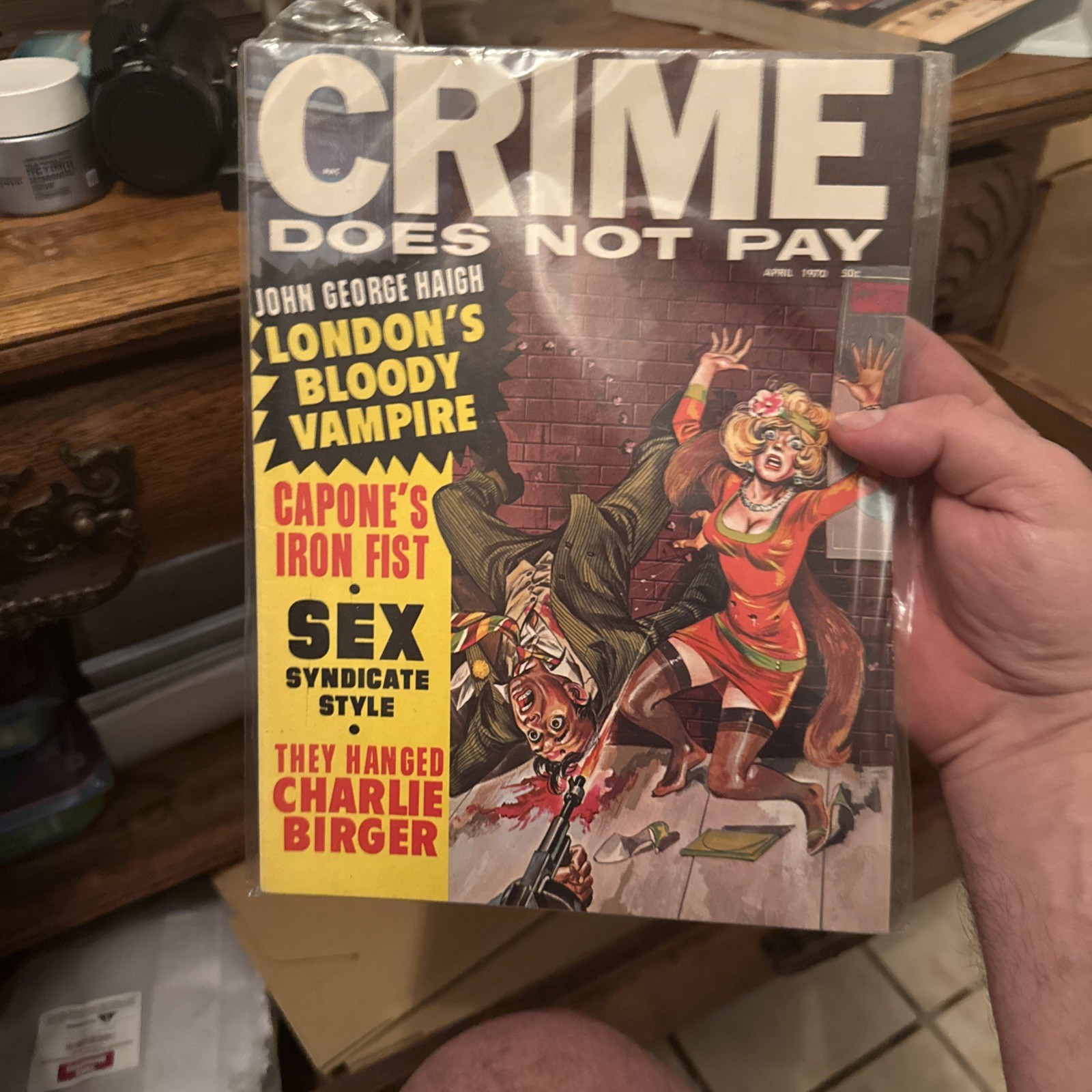 MAG: Crime Does Not Pay 4/1970-Tommy Gun murder cover-London's Bloody Vampire...