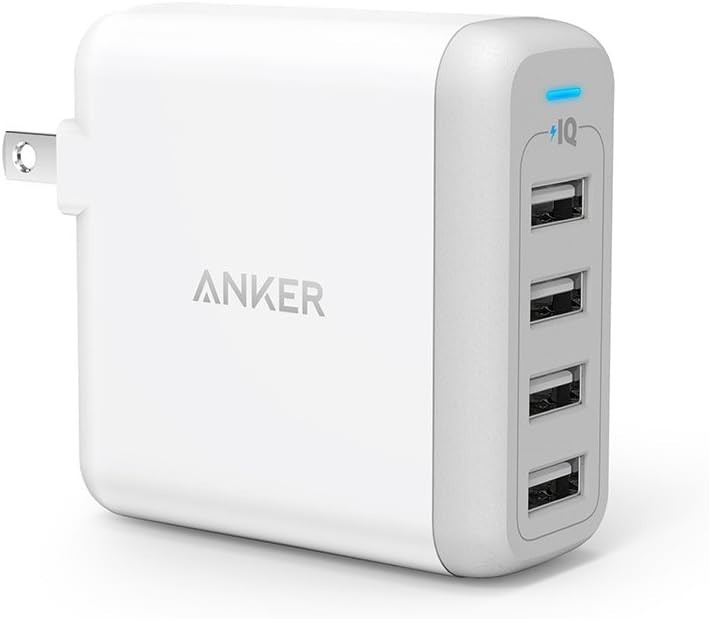 Anker PowerPort 4 40W 4-Port USB Wall Charger Foldable Plug White Compact Japan