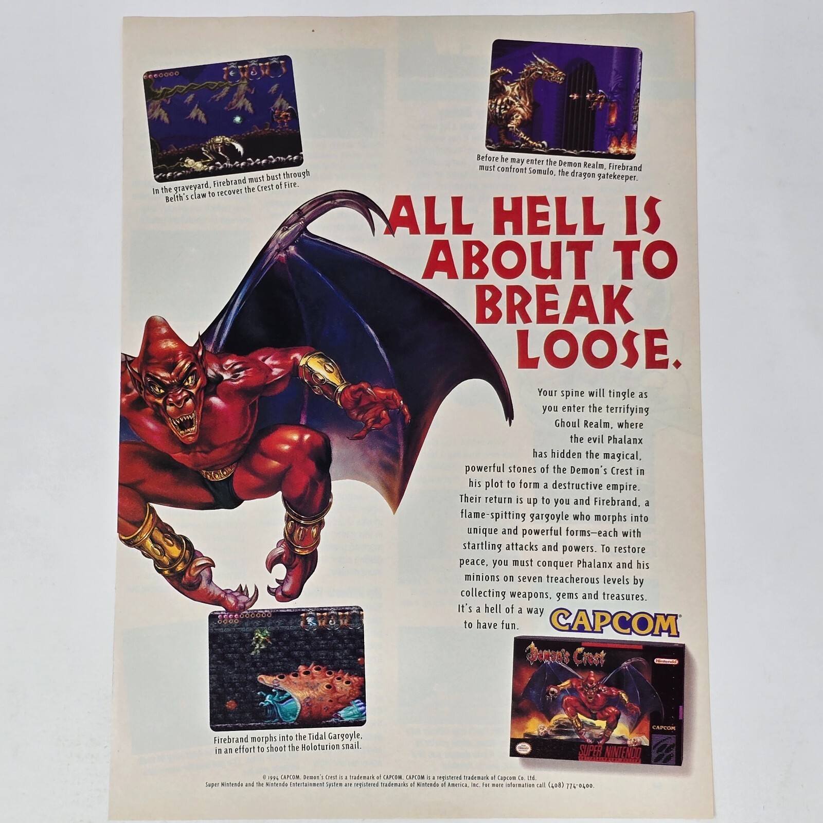 Demon\'s Crest Super Nintendo SNES Break Loose Print Ad/Poster Art