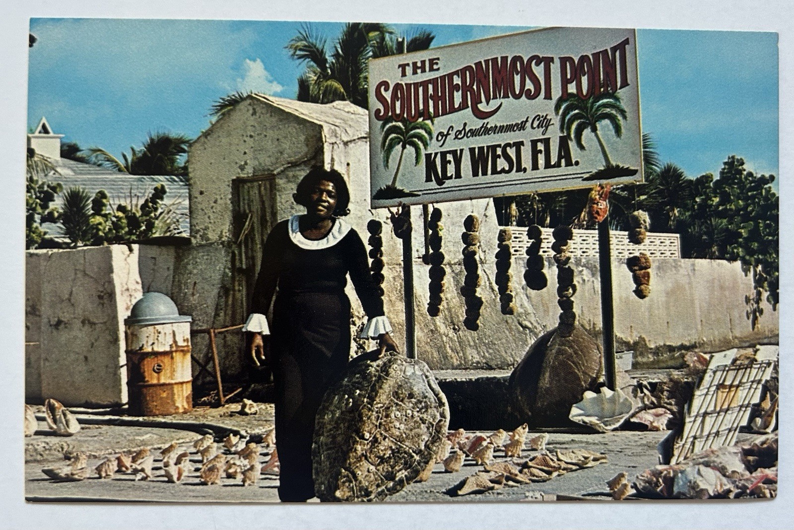 Key West FL Conch Shell Vendor Southernmost Point South Whitehead Postcard B1