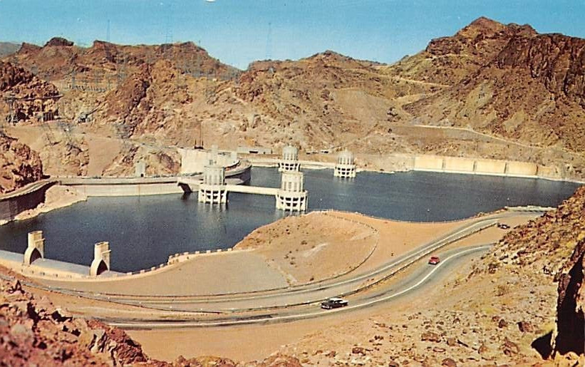 Postcard NV: Highway Along Hoover Dam, near Las Vegas, 1950\'s, Nevada