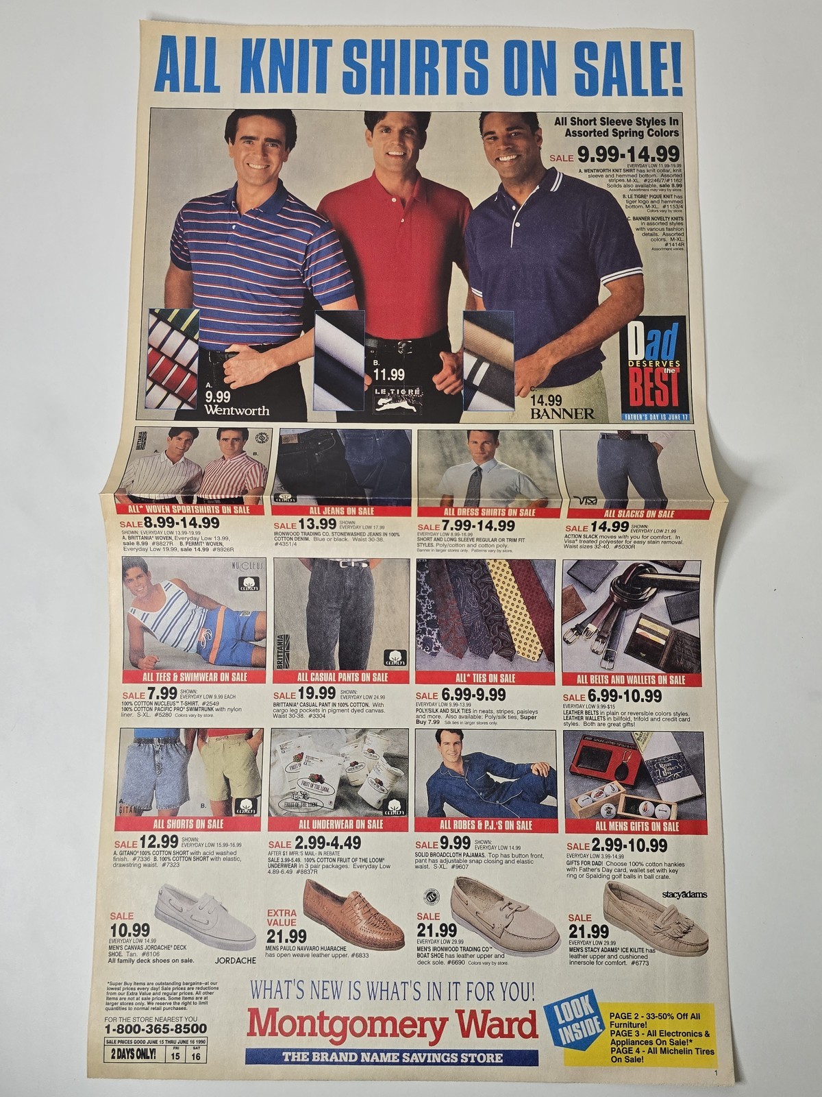 Vintage 1990 Montgomery Ward Fathers Day Foldout Knit Shirts Michelin Tires Ad