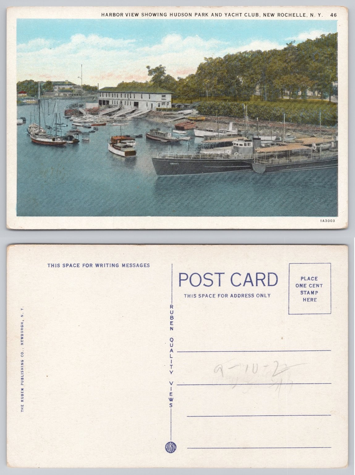 Hudson Park Yacht Club New Rochelle NY Harbor View Vintage Postcard 1922