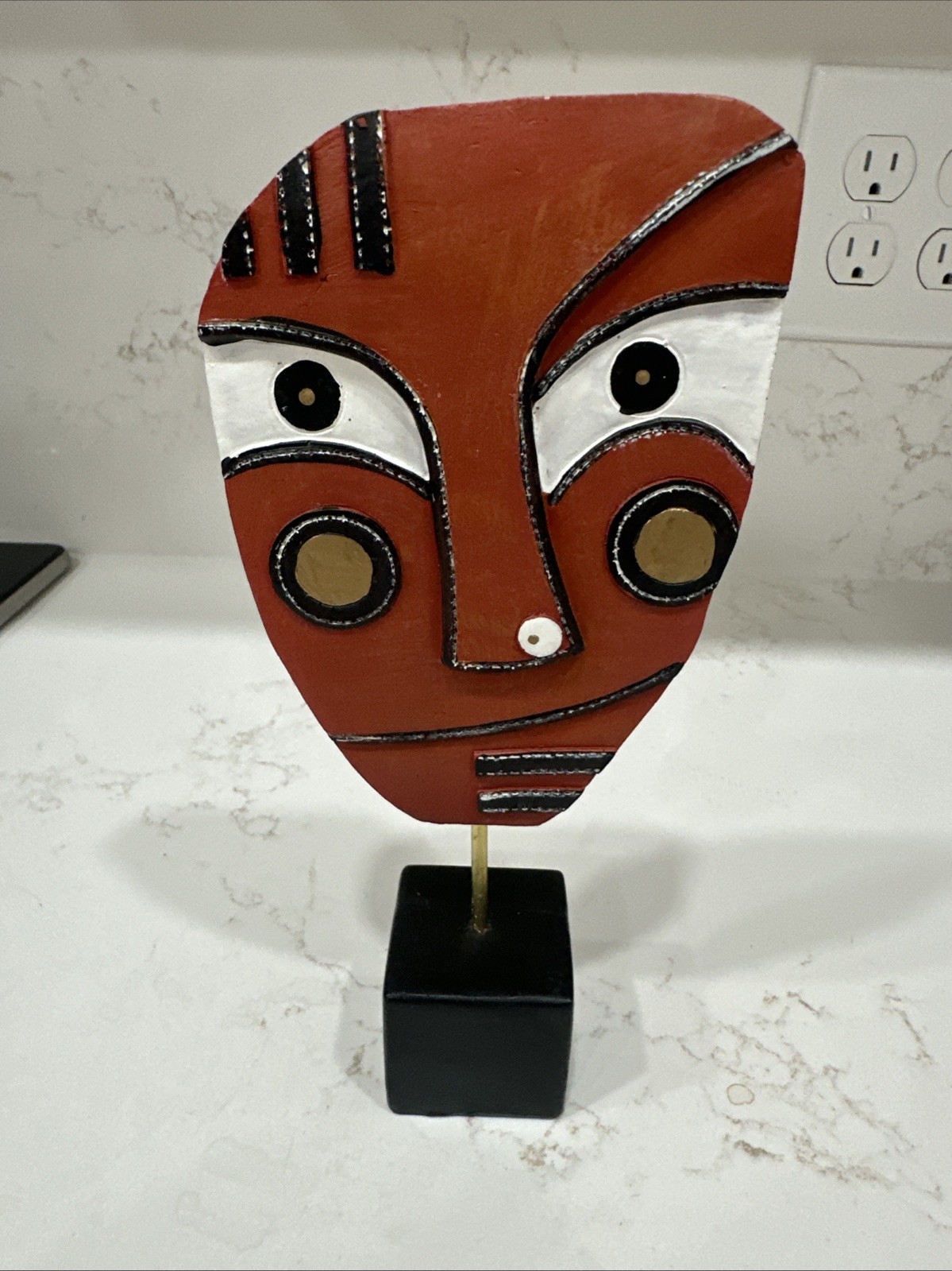 Handcrafted Resin Abstract Face Sculpture On Stand