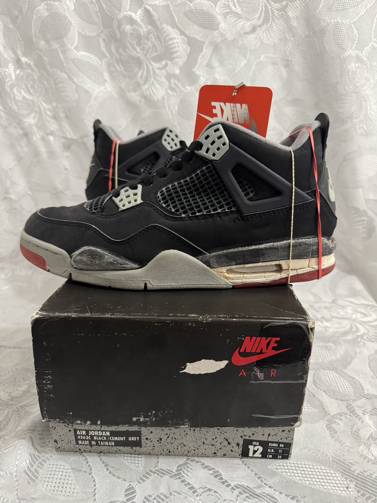 VINTAGE 1989 1988 AIR JORDAN 4 IV OG ORIGINAL BLACK CEMENT GREY RED WHITE FIRE