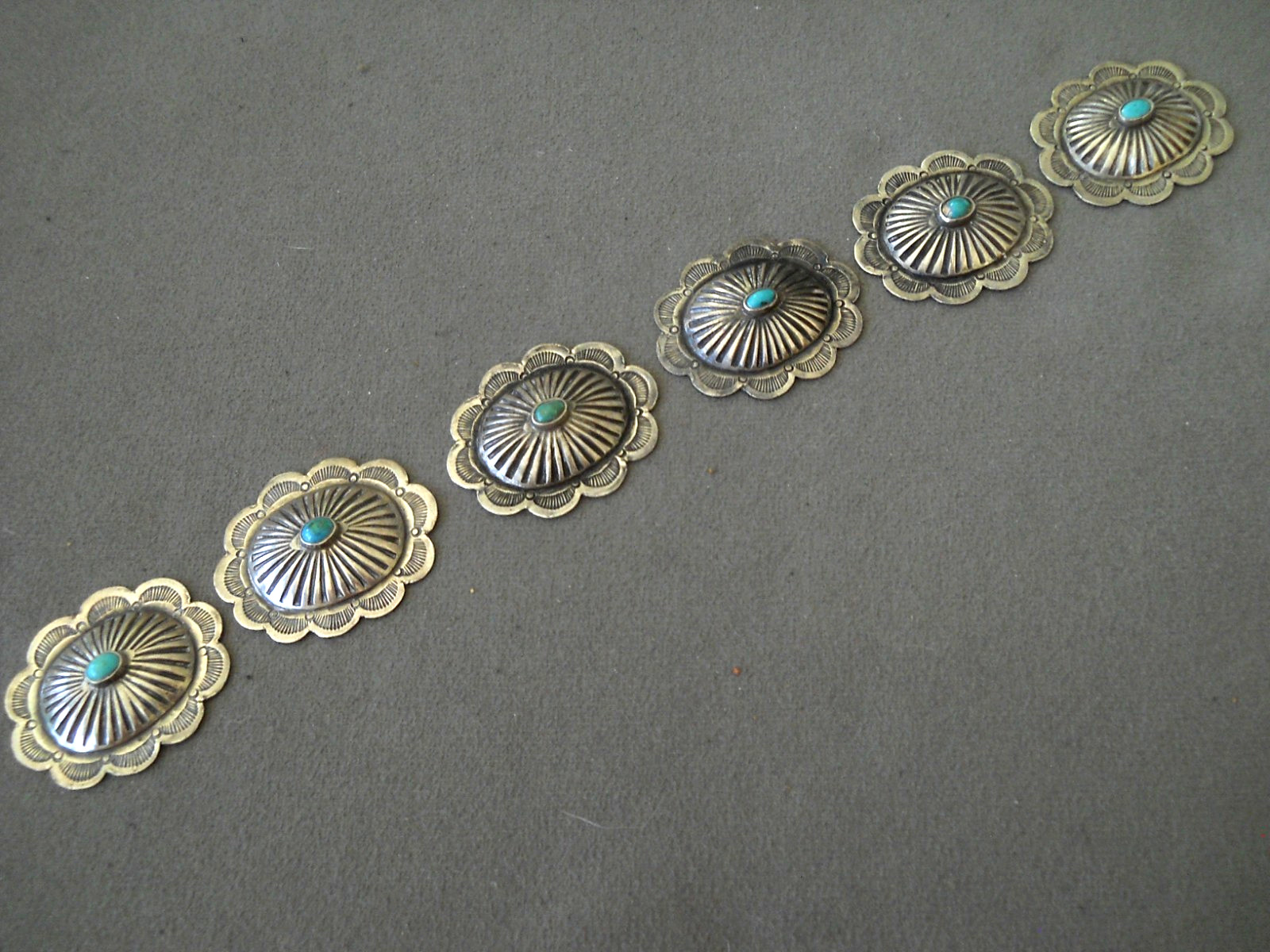 Small Native American Navajo Turquoise Sterl Silver Conchos for Hatband or Belt