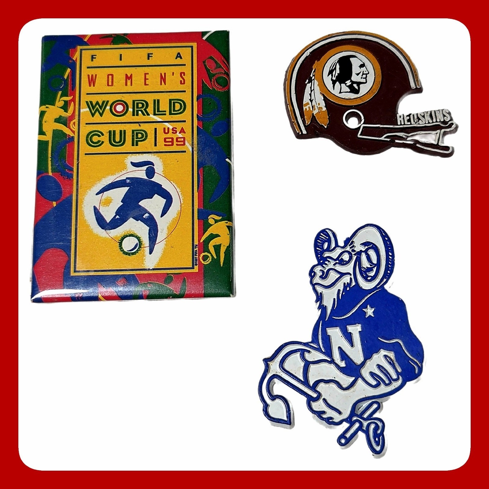 Vintage FIFA 99 USA Womens World Cup Redskins Navy Midshipmen Pin Magnet Lot