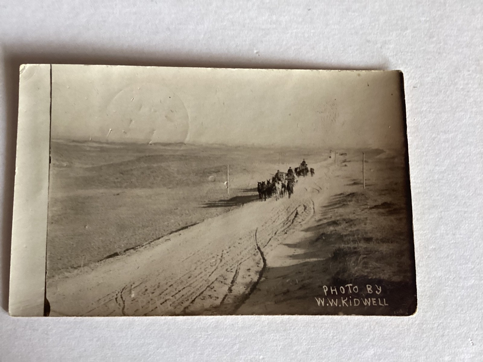 RPPC  1914 Typical Road Western Kansas with Team of Horses/ Bare Landscape