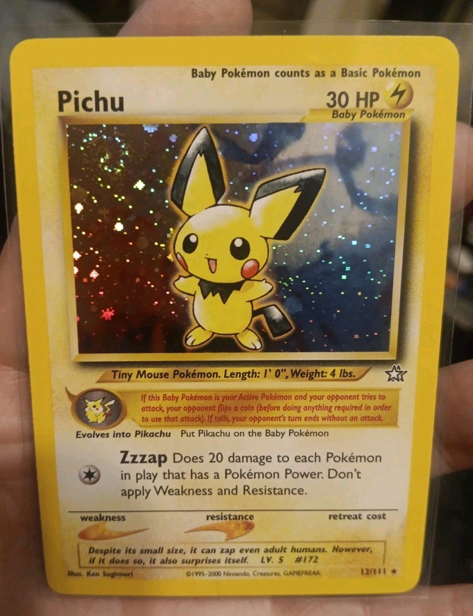Pichu Baby Pokemon Holo Rare 12/111 Neo Genesis Promo w/ Swirl🌌 Gem 💎 Mint