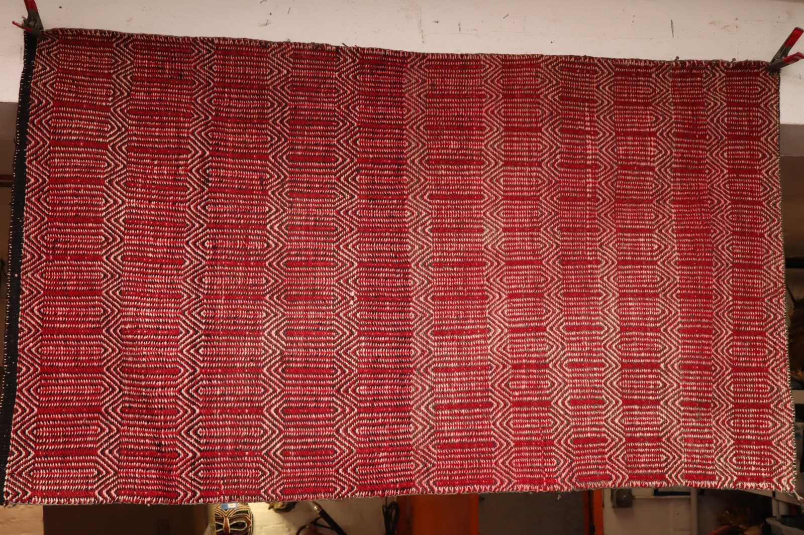 ATQ Navajo Red TWILL RUG Striped Native American Indian 52x31 Textile VTG LARGE