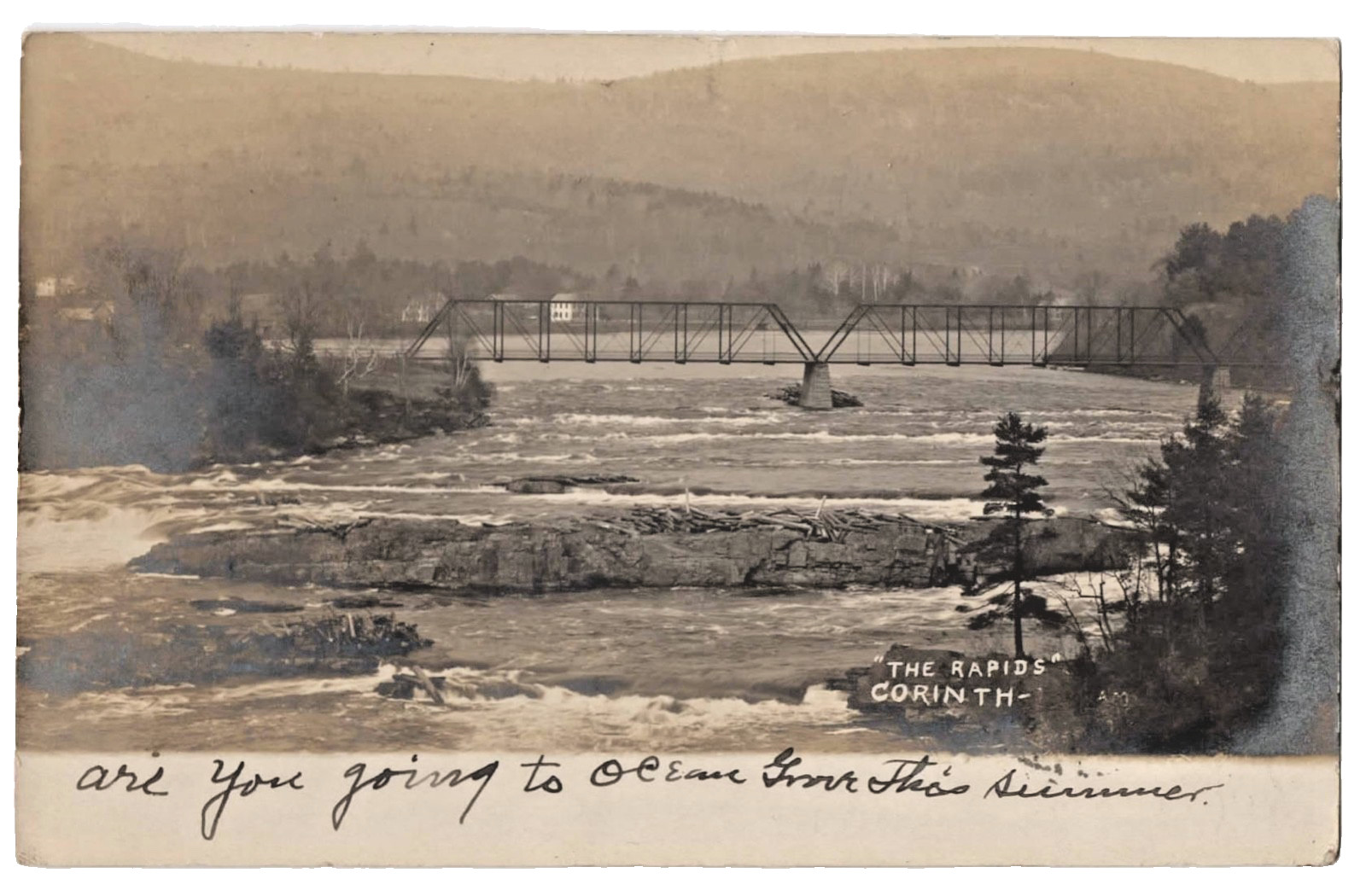 1907~RPPC~CORINTH, NY, HOOSICK FALLS~SARATOGA~HUDSON RIVER VALLEY RAPIDS~BRIDGE