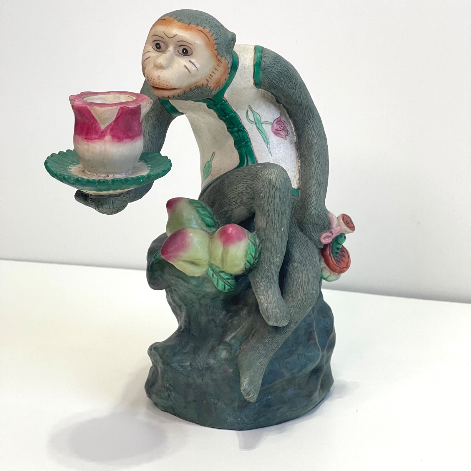 Chinoiserie Vintage Monkey Figurine Candle Holder Collectible Ornate Rare Piece