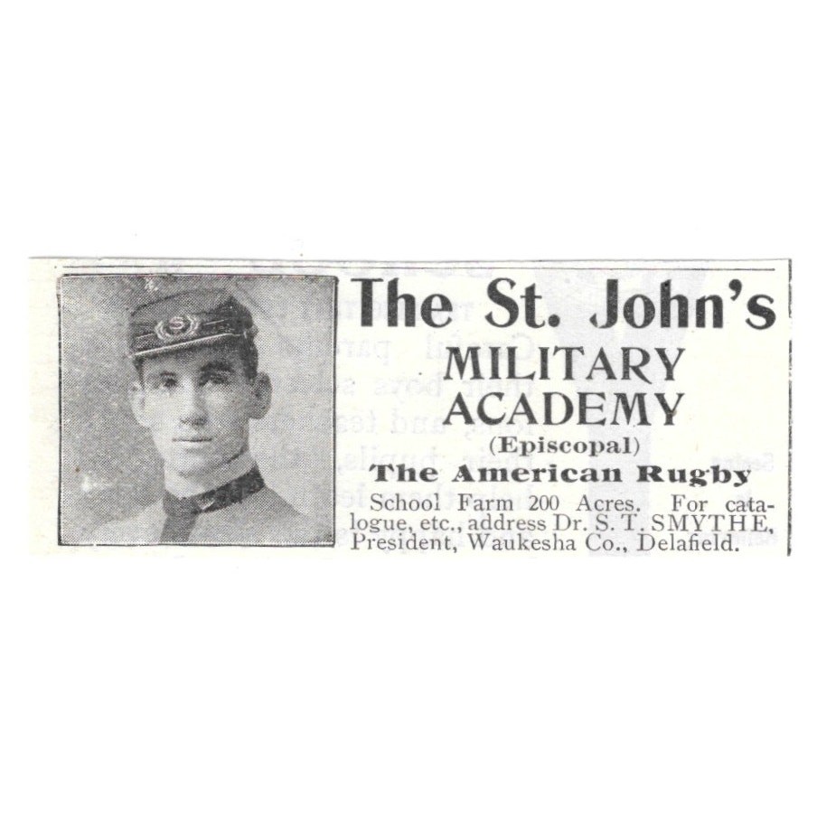 St John's Military Academy American Rugby ST Smythe 1903 Magazine Ad SAG7-S4