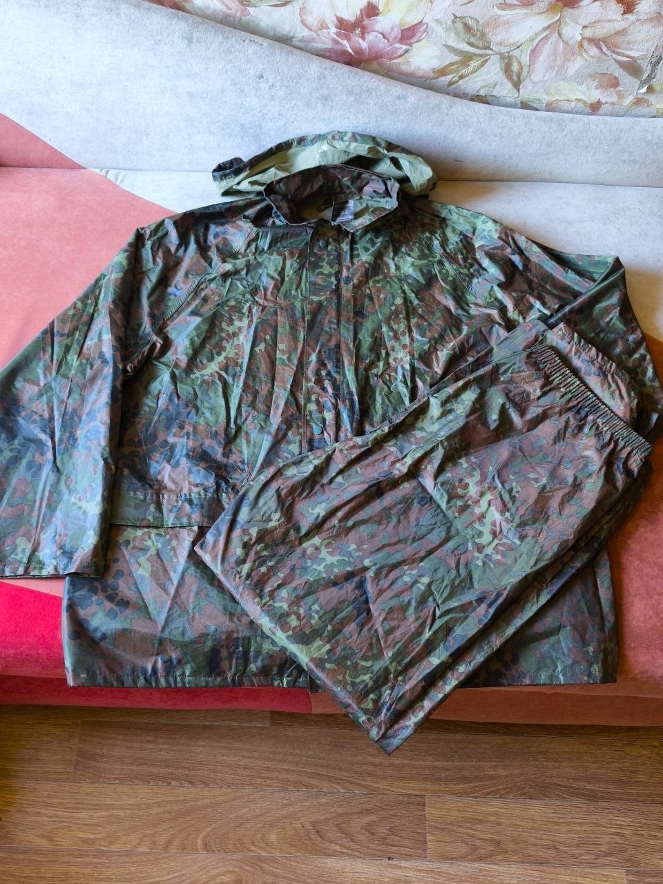 NEW Flecktarn Waterproof Rain Suit Set Jacket Pants 2XL German Camo Wet Weather