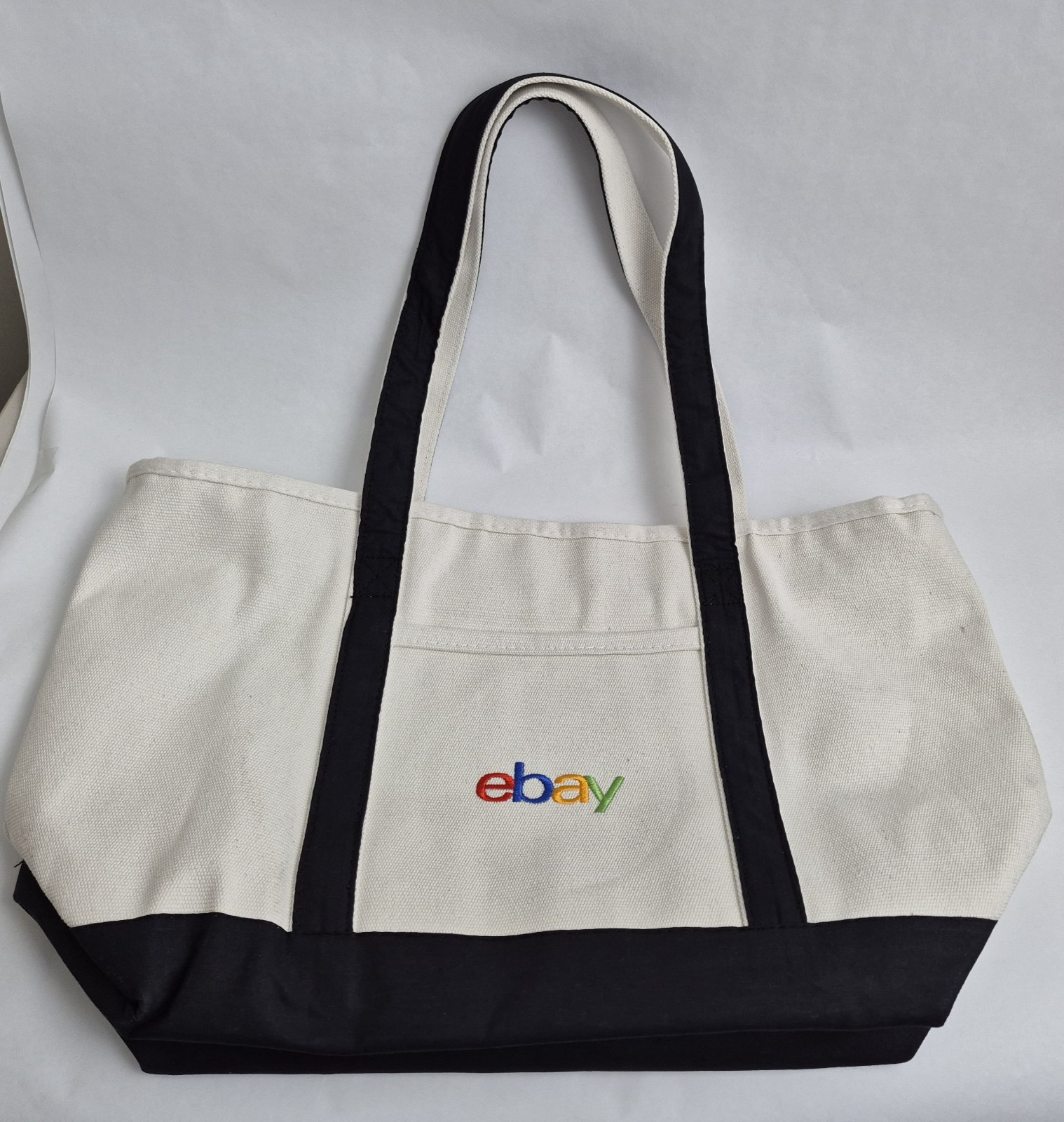 eBay Branded Large Canvas Tote Bag with Zipper Embroidered Logo Cotton New