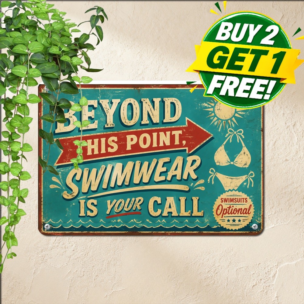 Adult Swimsuits Optional Beyond This Point Pool Beach Sign Metal Tin Plaque