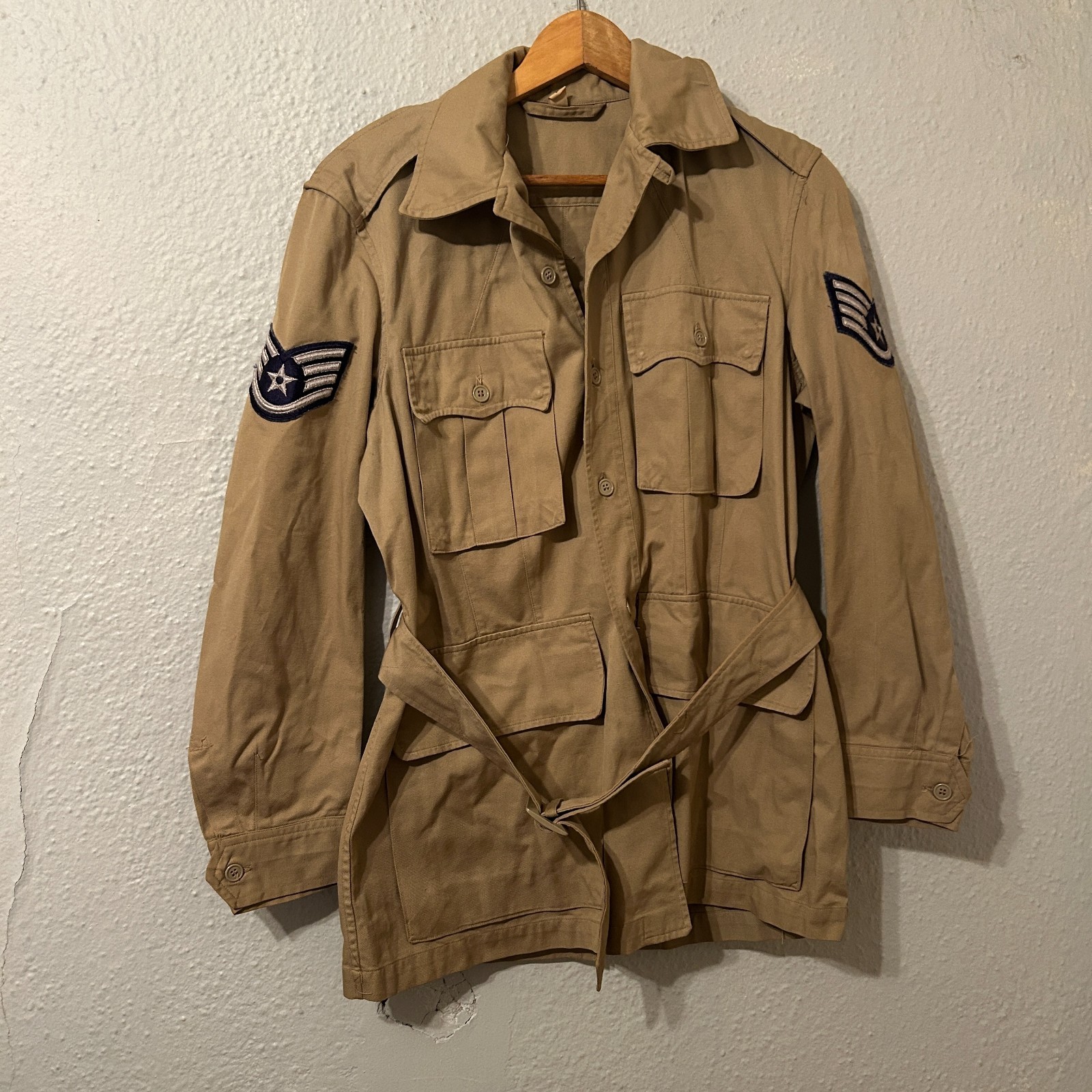 Vintage 1950s USAF Bush Jacket MIL-J-4954 Cotton Tan Tropical Korea Era Sz 38