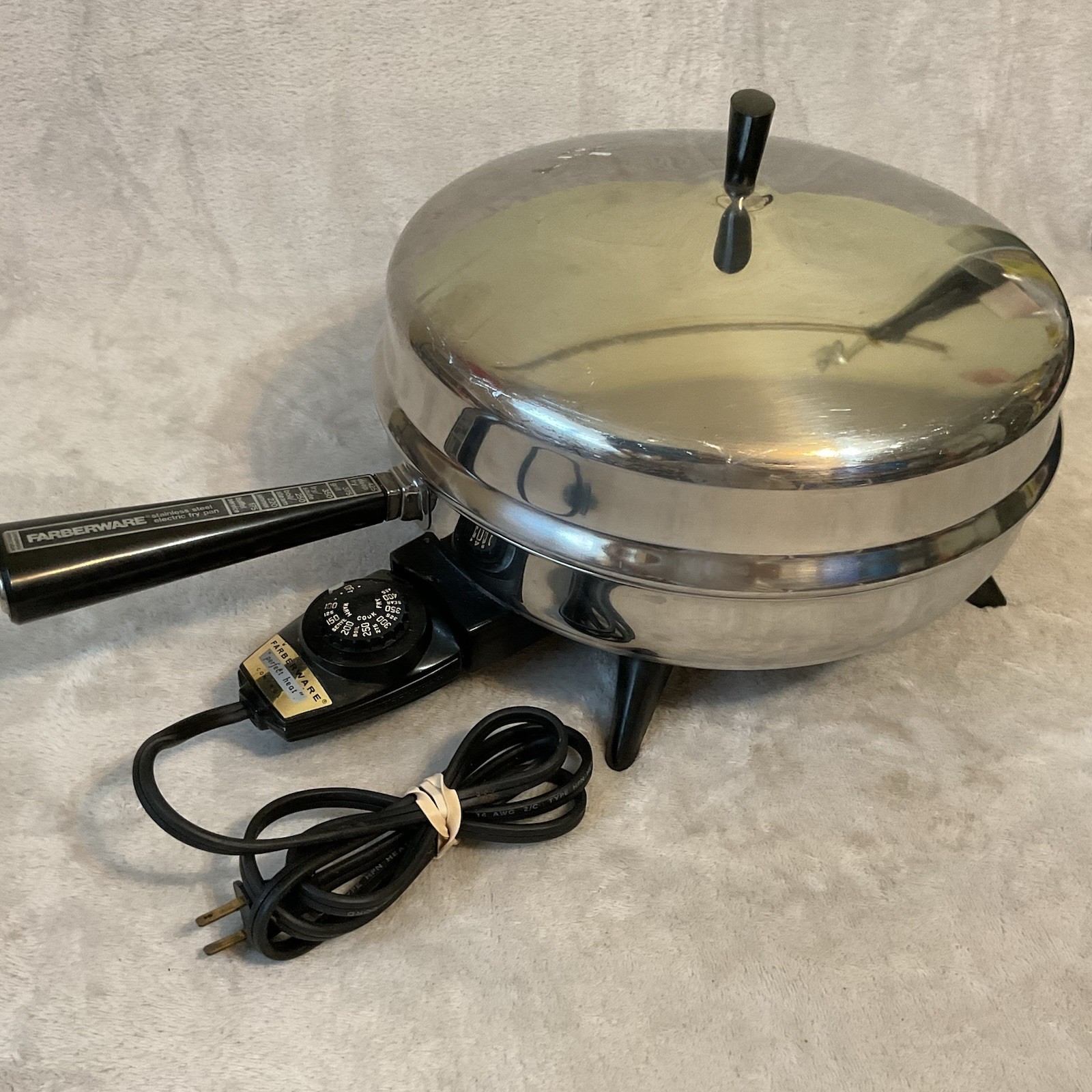 Vintage Farberware Electric Skillet Fry Pan Stainless Steel Dome Lid Model 310B