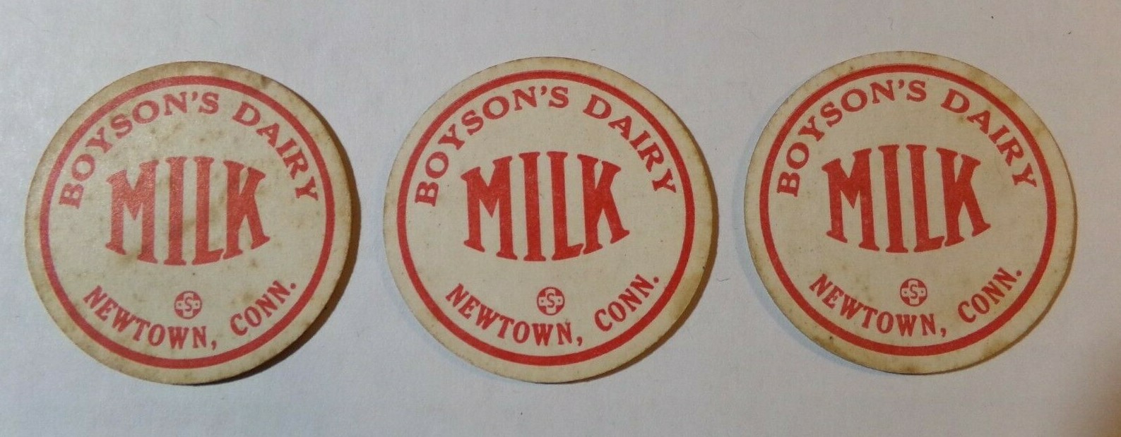 Vintage Boyson\'s Dairy Milk Bottle Cap, Newtown Connecticut, Conn. 1 5/8\