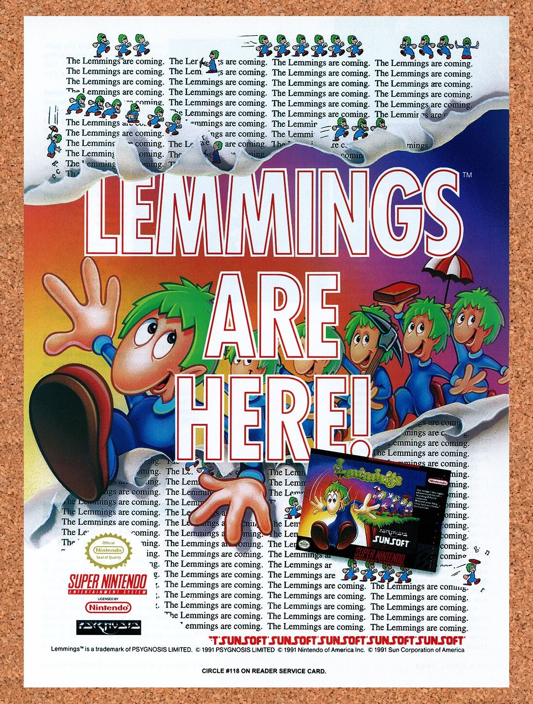 1992 Lemmings SNES Original Advertisement / Retro Promo v1