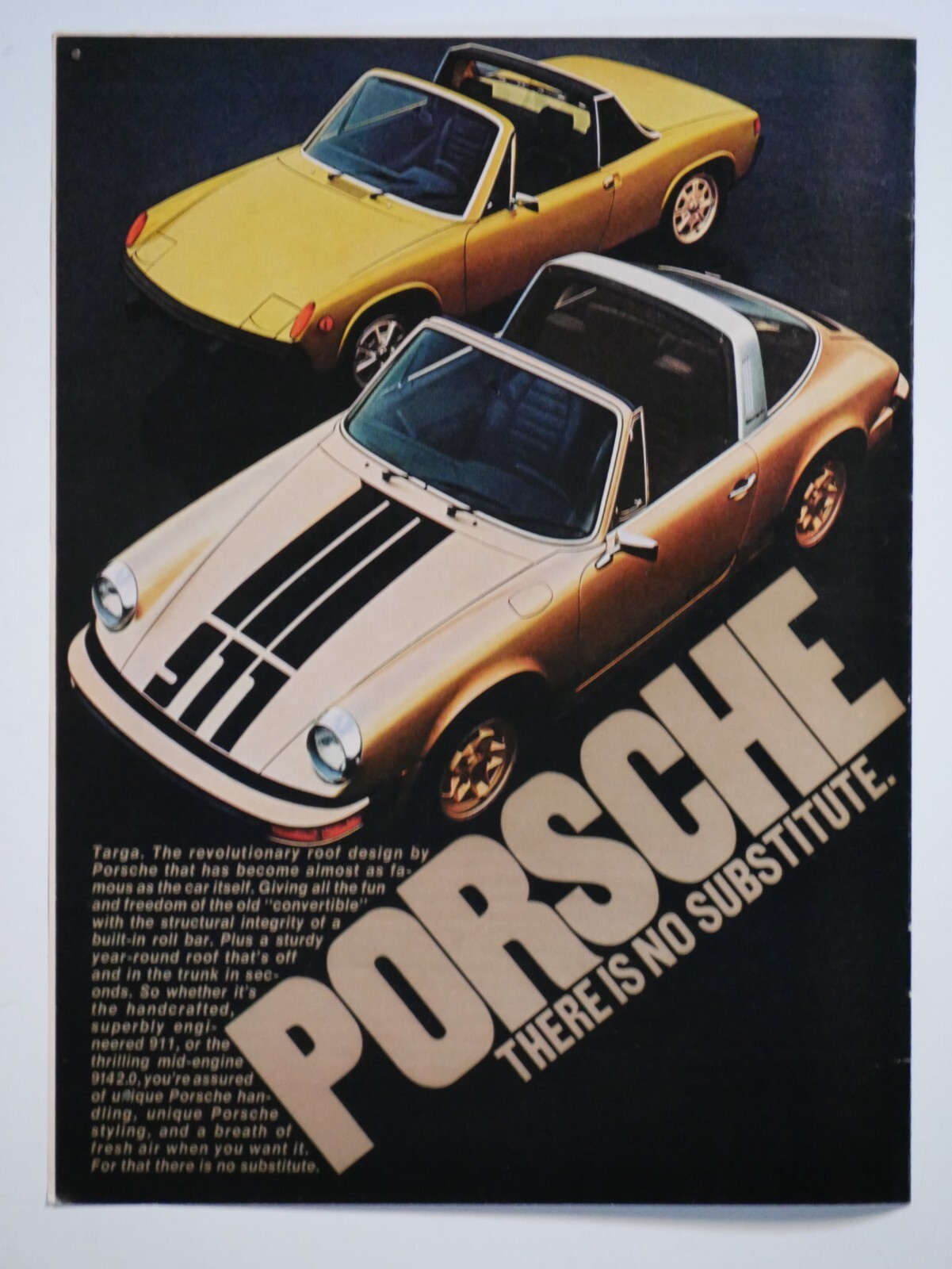Original Sports Illustrated Magazine Print Ad 1974 Porsche Vintage Gold Yellow