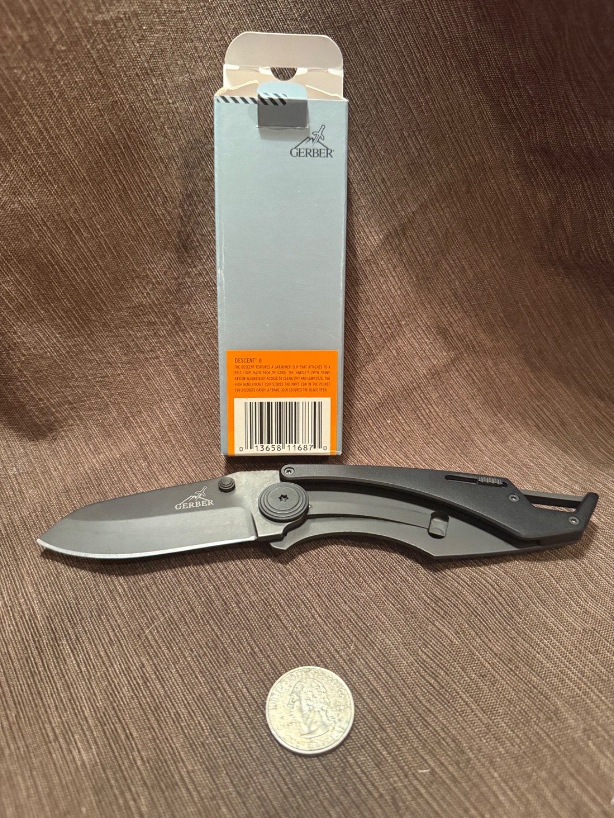 Gerber Descent II Black Frame Lock Plain Edge Utility Folding Pocket Knife