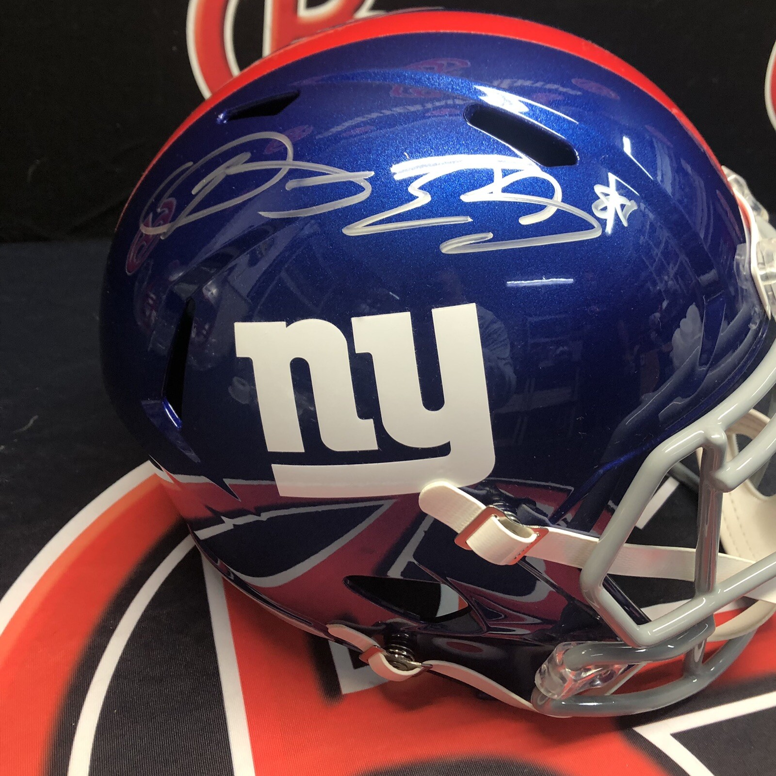 Odell Beckham Jr. and Evan Engram Signed Giants Speed Replica Helmet JSA