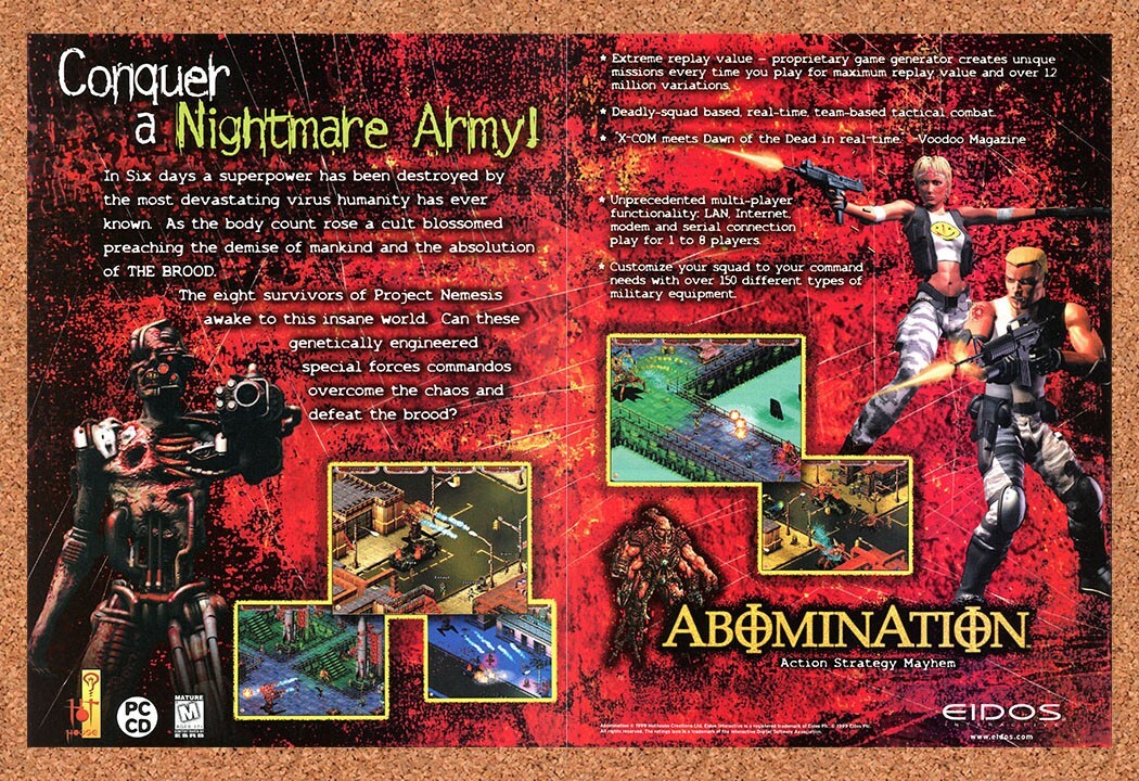Abomination PC Original 1998 Ad Print Authentic Eidos Horror Video Game Promo v1