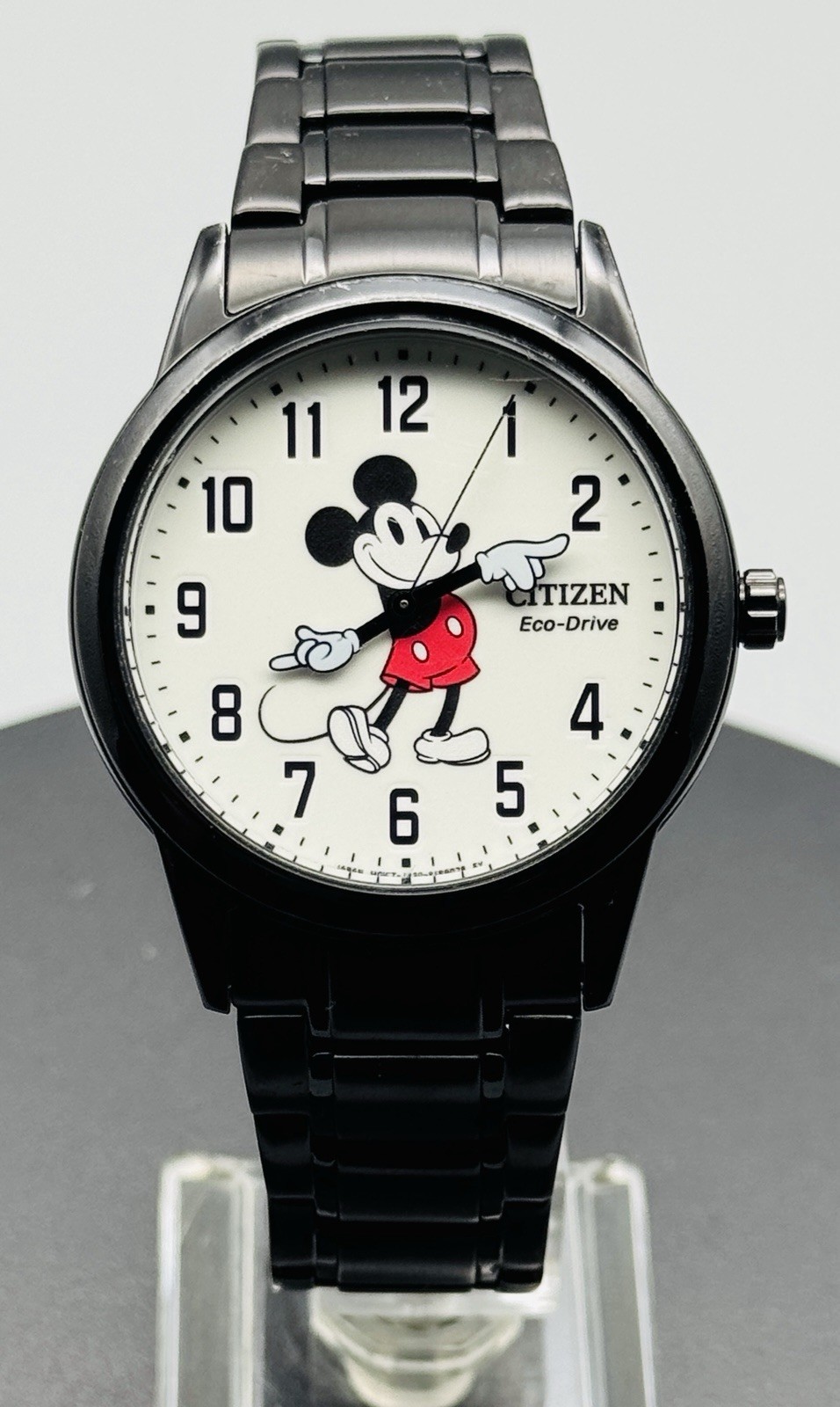 Citizen Eco Drive Watch Disney Parks Mickey Mouse Black Case White Luminous Dial