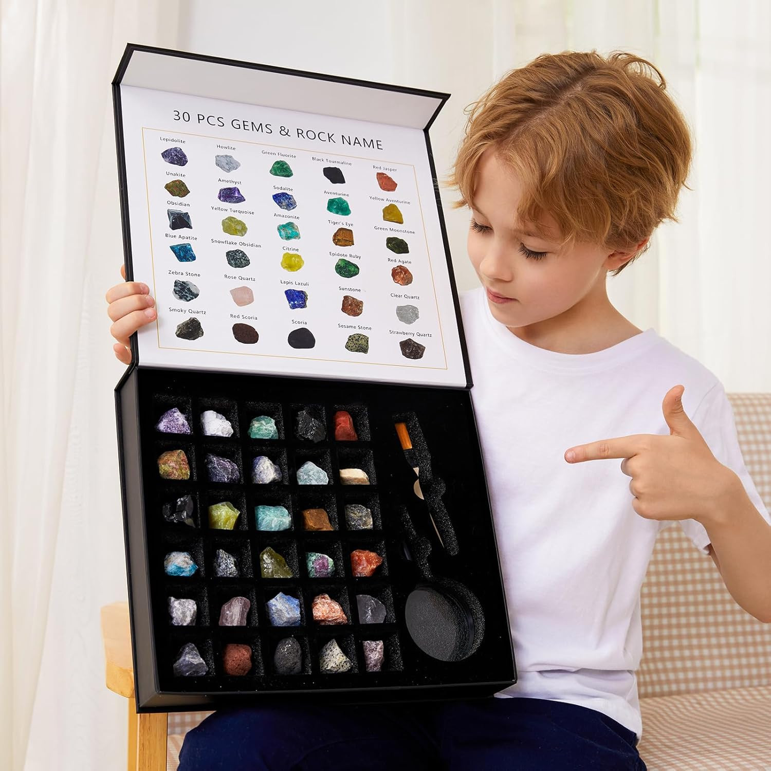 Rock Collection for Kids - 30Pcs Rocks, Gemstones & Crystals Kit | with Learning