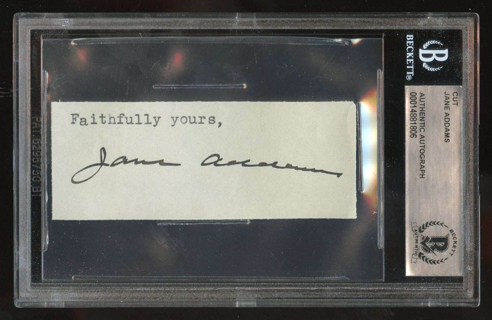 Jane Addams signed autograph auto 1x3.5 cut Social Worker Author BAS Slabbed