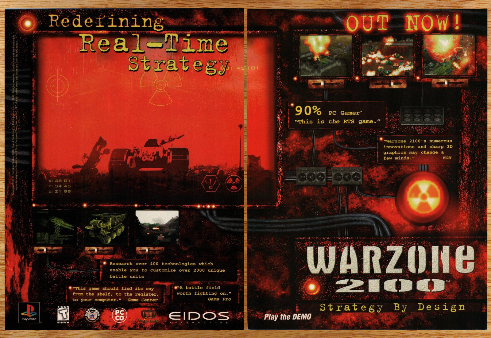 Warzone 2100 Eidos RTS - 2 Page Video Game Print Ad Poster Promo Art 1999