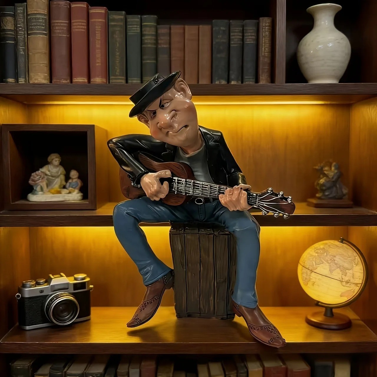 Whimsical Guitarist Statue Hand-Painted Resin Musician Figurine Decor