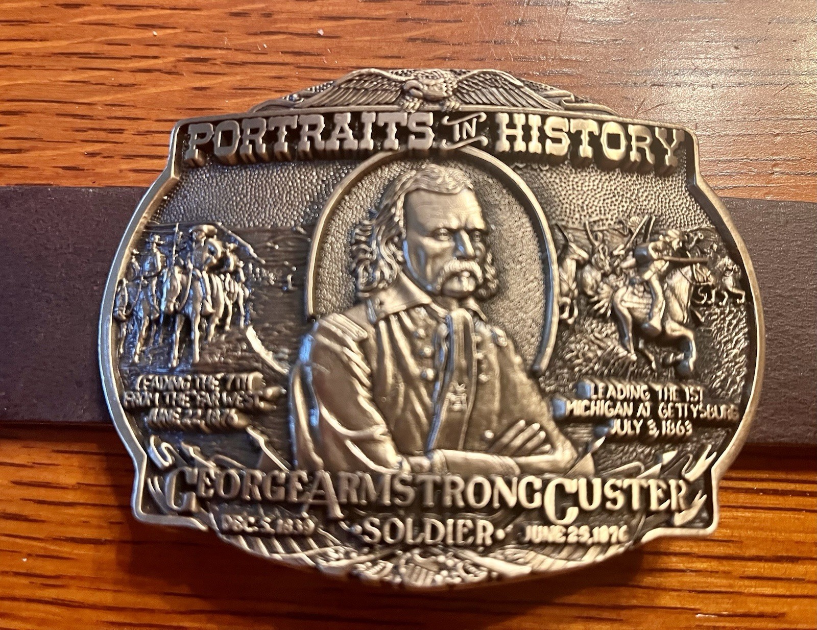 Vintage George Armstrong Custer Buckle w/ English Bridle Or Buffalo Leather
