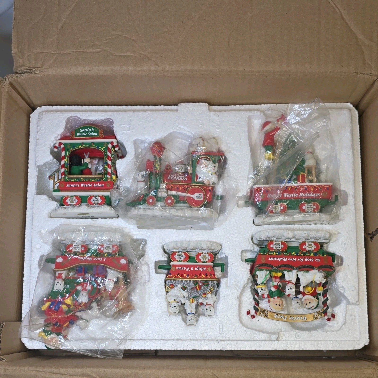 Rare Danbury Mint Westie Holiday Rail Christmas Express Train Set of 6 