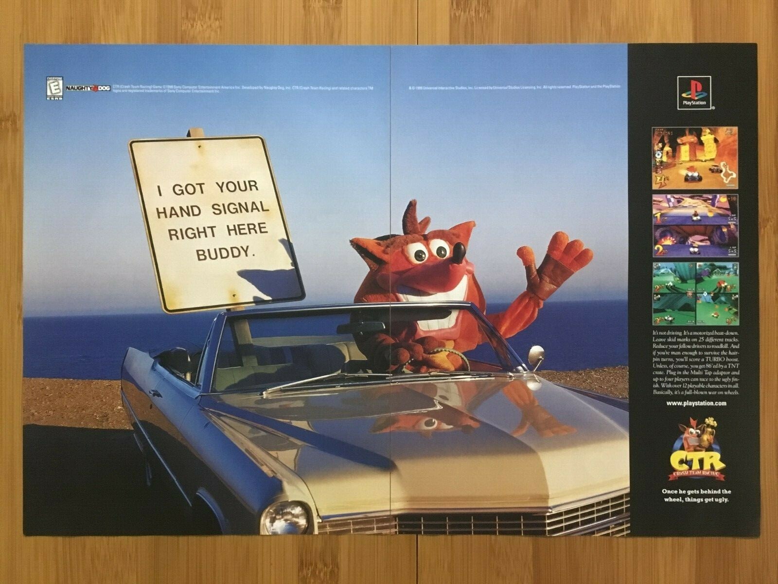 1999 CTR Crash Team Racing PS1 Print Ad/Poster Authentic Crash Bandicoot Pop Art