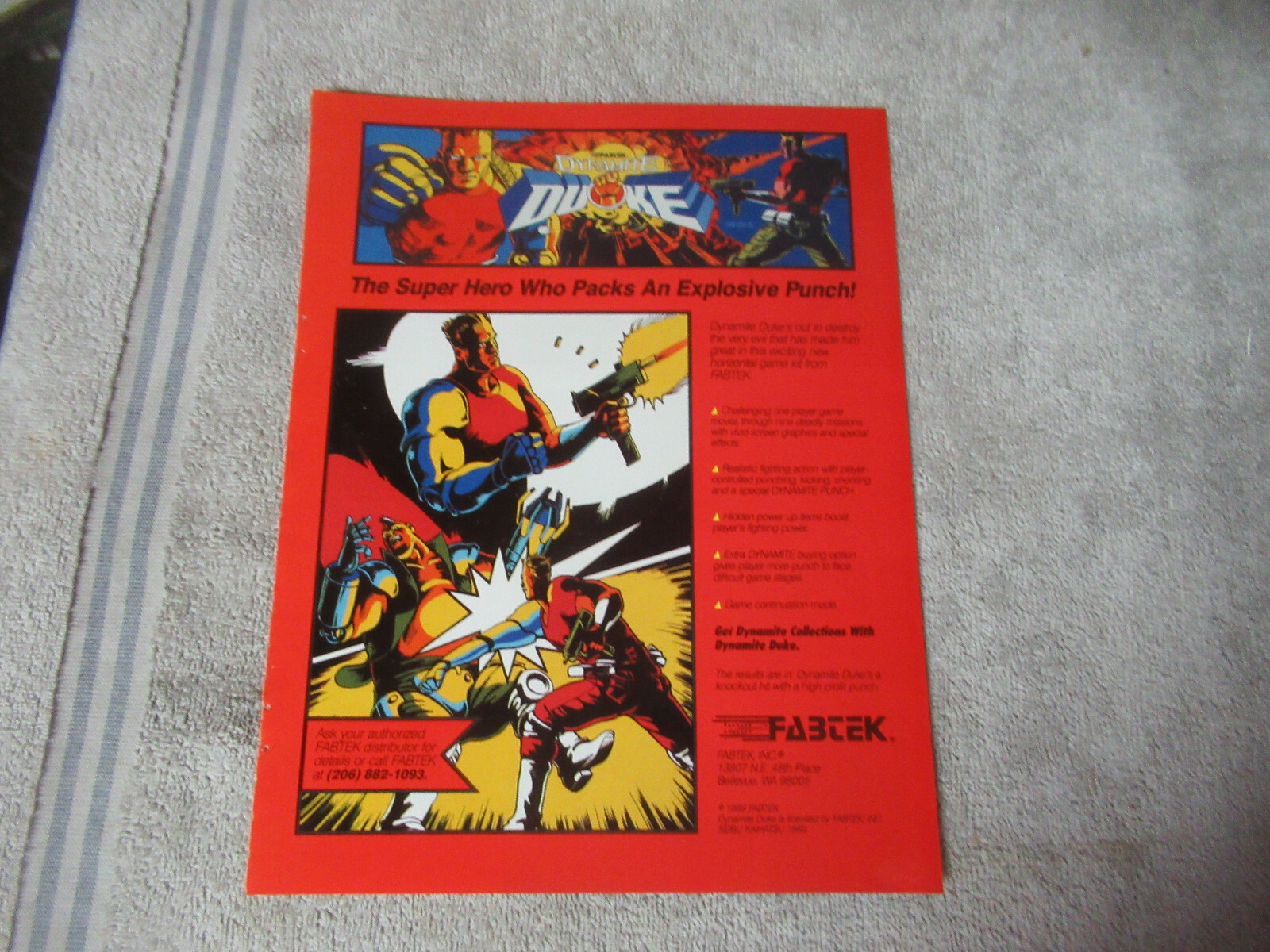 Original 1989 ad 11- 8.5\'\'  dynamite duke fabtek   ARCADE video GAME FLYER    