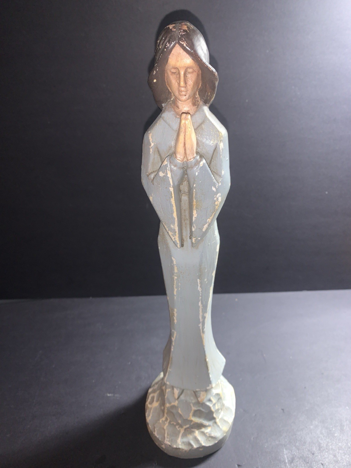 Vtg Hand Carved Wooden Praying Woman Statue 15