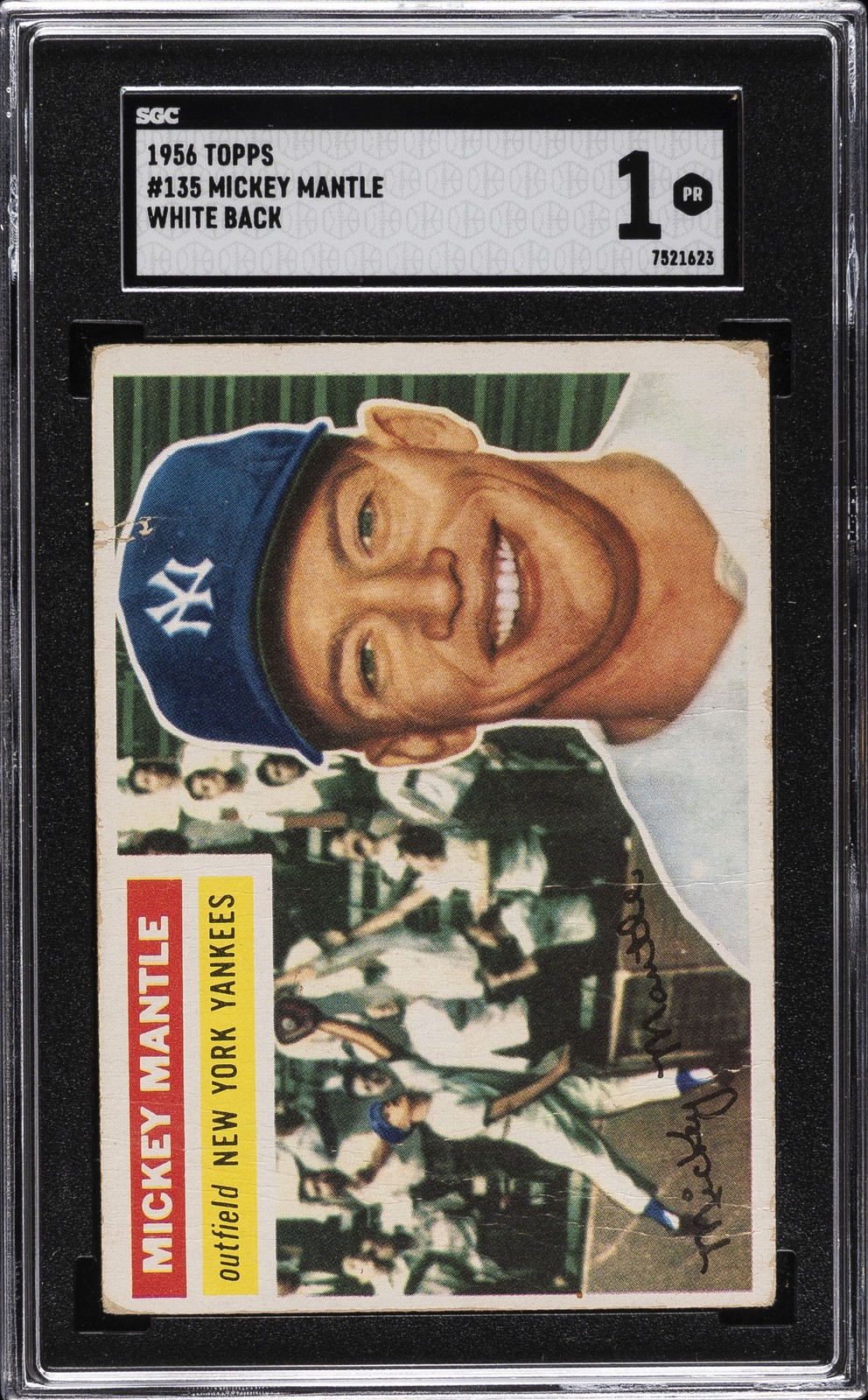 1956 TOPPS WHITE BACK #135 MICKEY MANTLE SGC 1