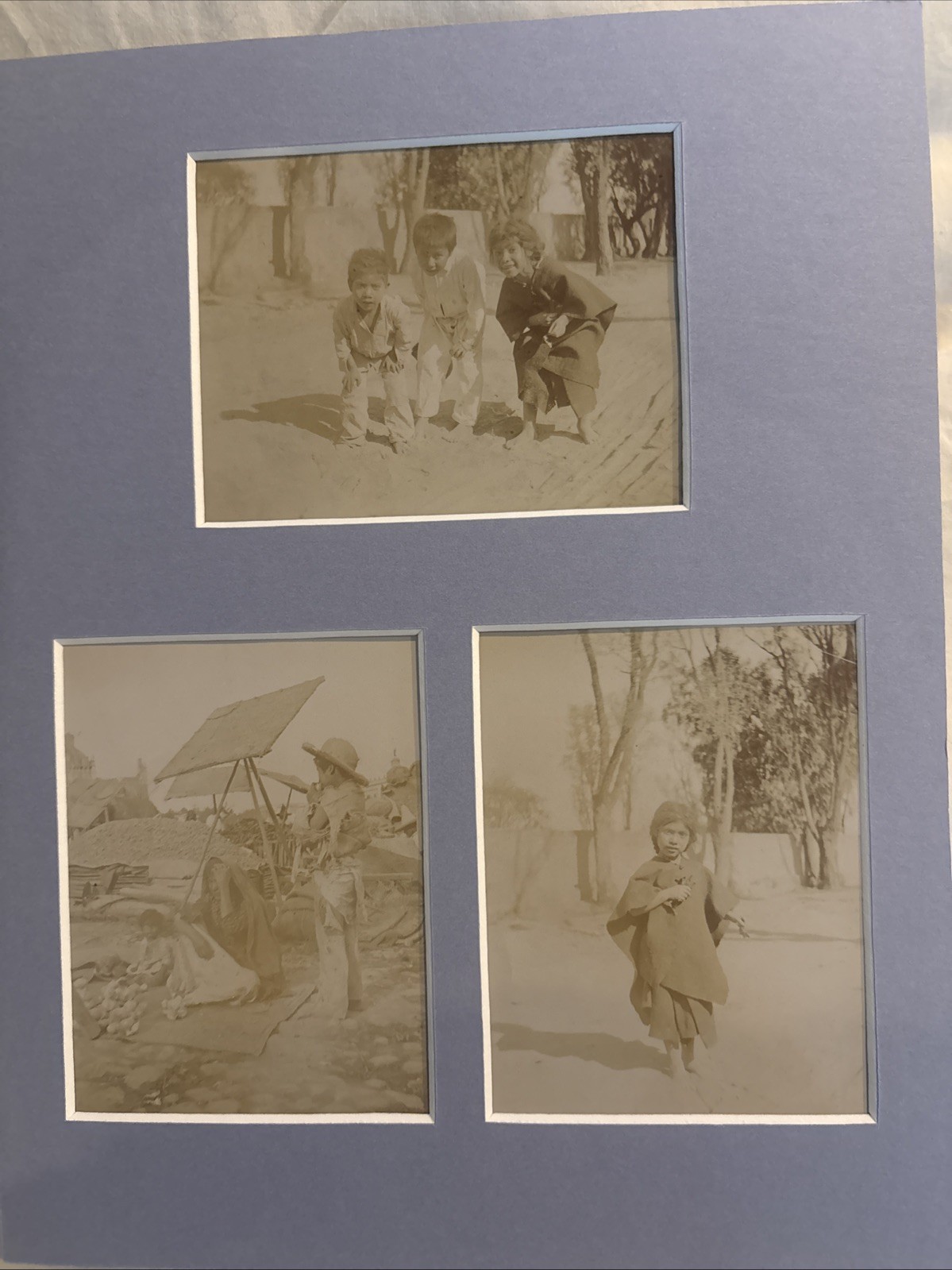 c1910s Mexico 3 Antique Original Photos Children Street Vendor Market Mounted