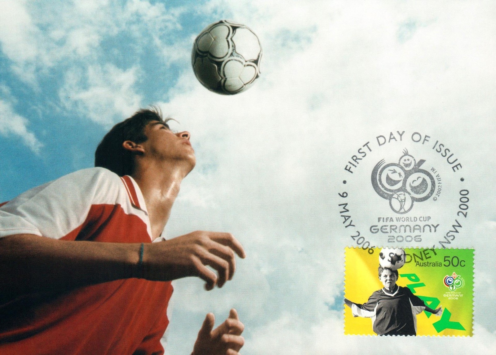 2006 FIFA Heading a Football POSTCARD Maxicard FDI 50c Stamp CTO in Sydney