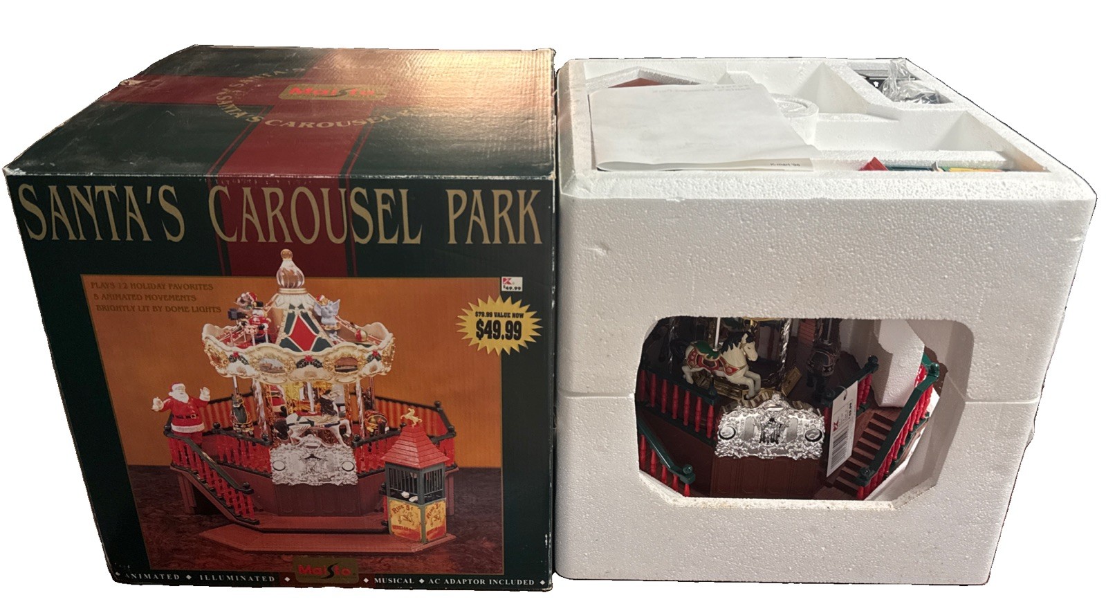 Vintage Maisto Santa\'s Carousel Park Christmas Lighted Musical Box Working Boxed