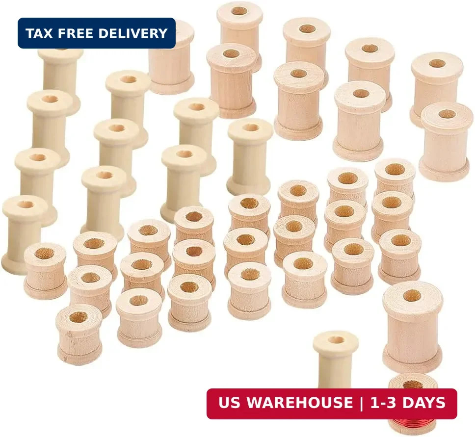 48pcs Wooden Spools, 3 Sizes Empty Bobbins Wood Sewing Embroidery Thread Spool W