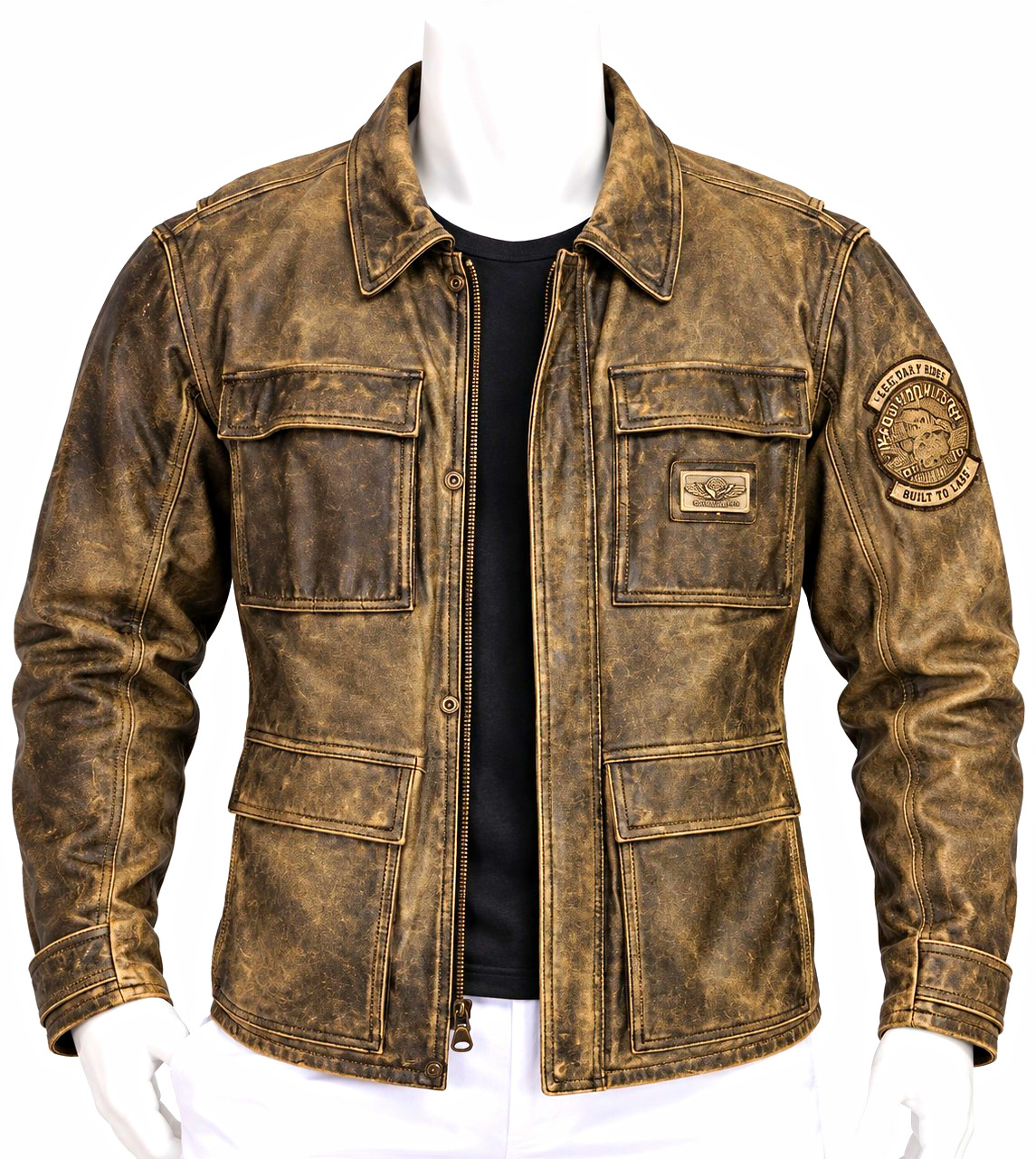 Harley-Davidson Men’s XL Genuine Leather Distressed Motorcycle Jacket Brown
