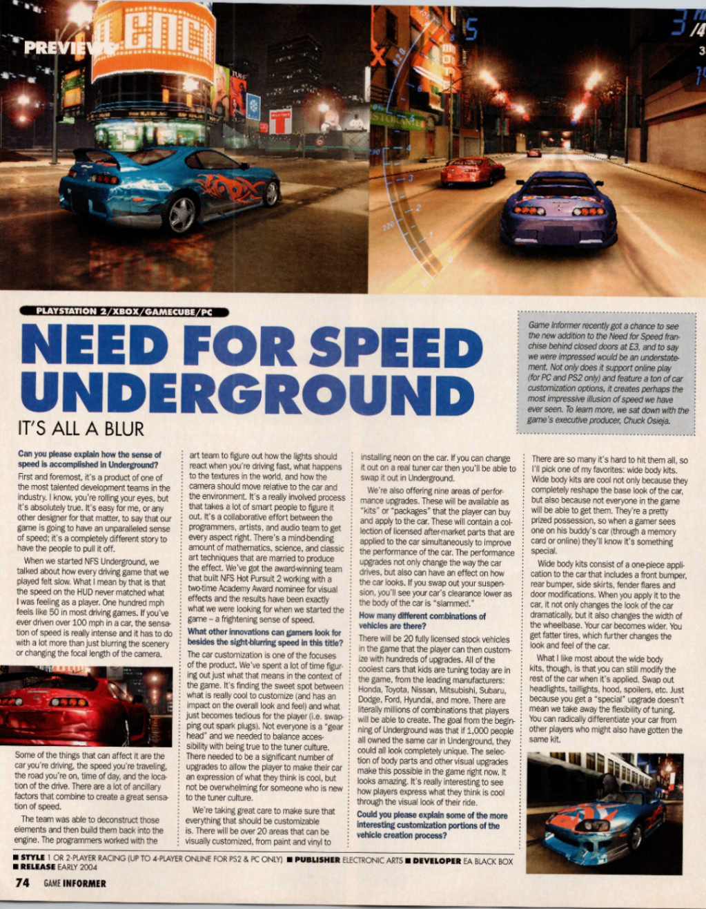 Need for Speed Underground Game Print Article Ad Preview 2003-04 EA Original