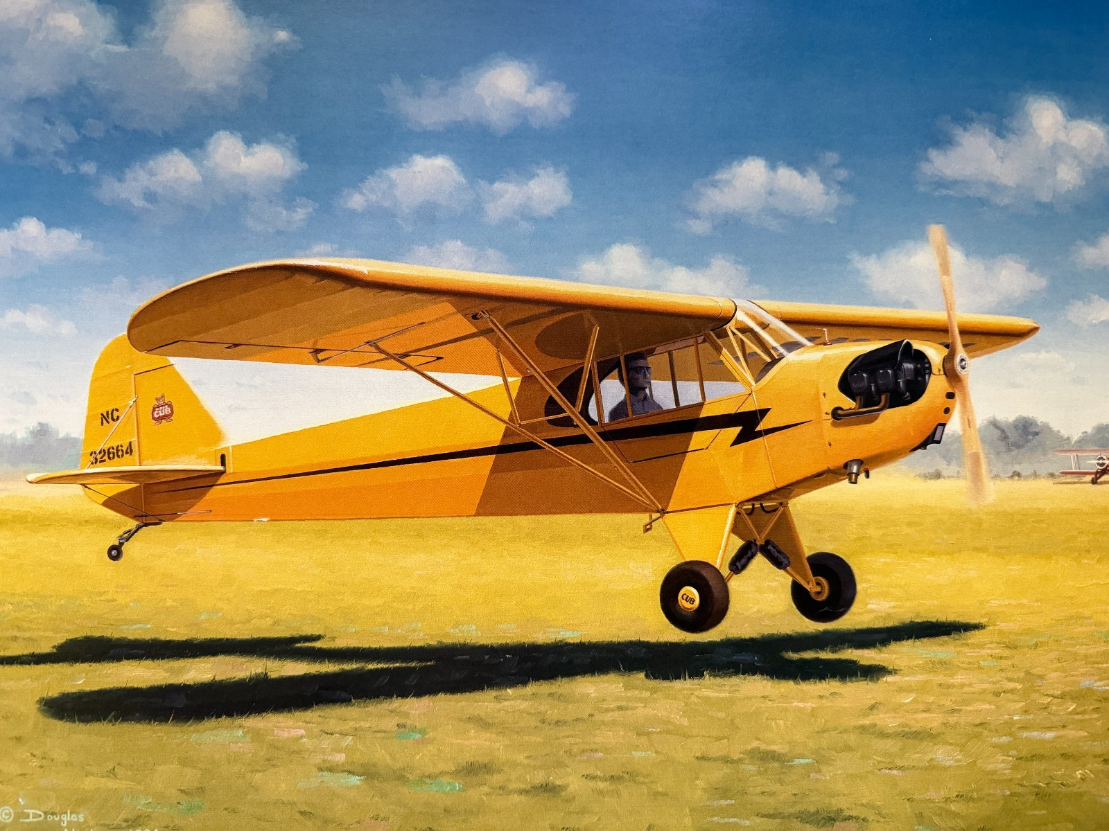Piper J-3 Cub, Solo Flight, Signed Aviation Print 1994-Damaged-